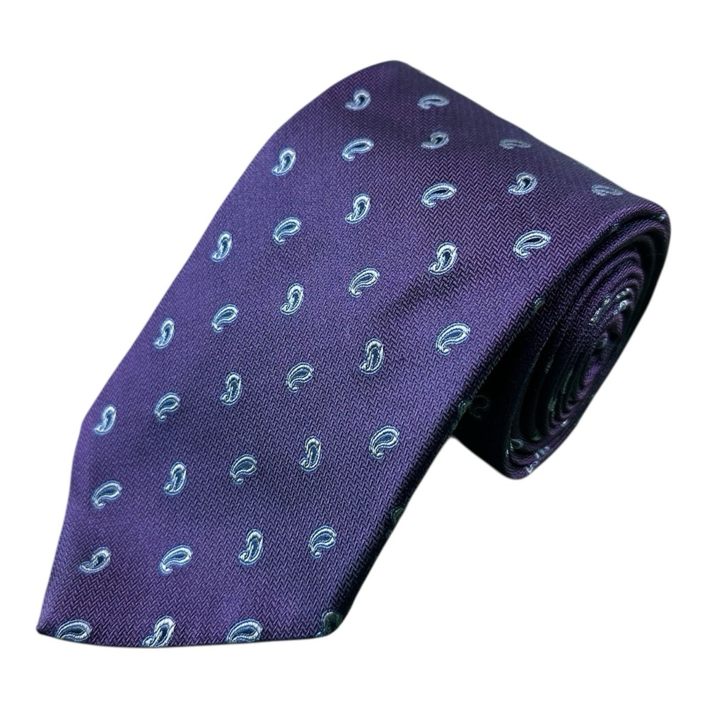 Brooks Brothers Purple Blue Paisley AOP Pure Silk Men's 3.25 NWT